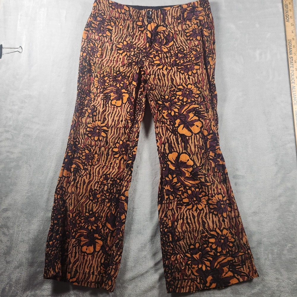 Free People Batik Printed Cropped Wide Leg Pants Size 2 Orange Floral